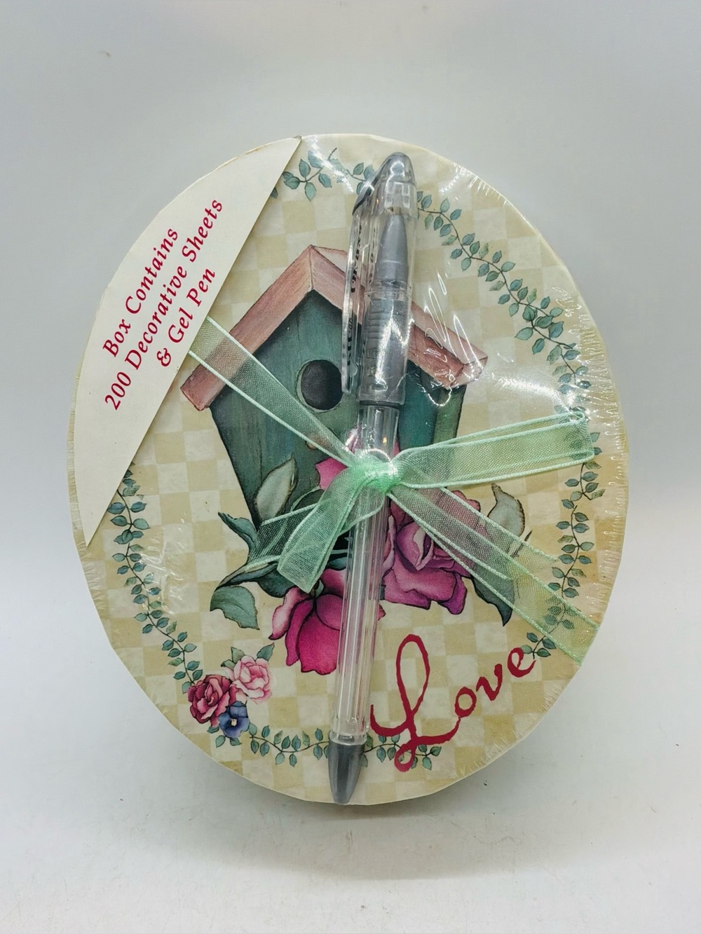 VTG 2002 New Seasons Laurie Korsgaden Floral Birdhouse Stationery Box Pen Set